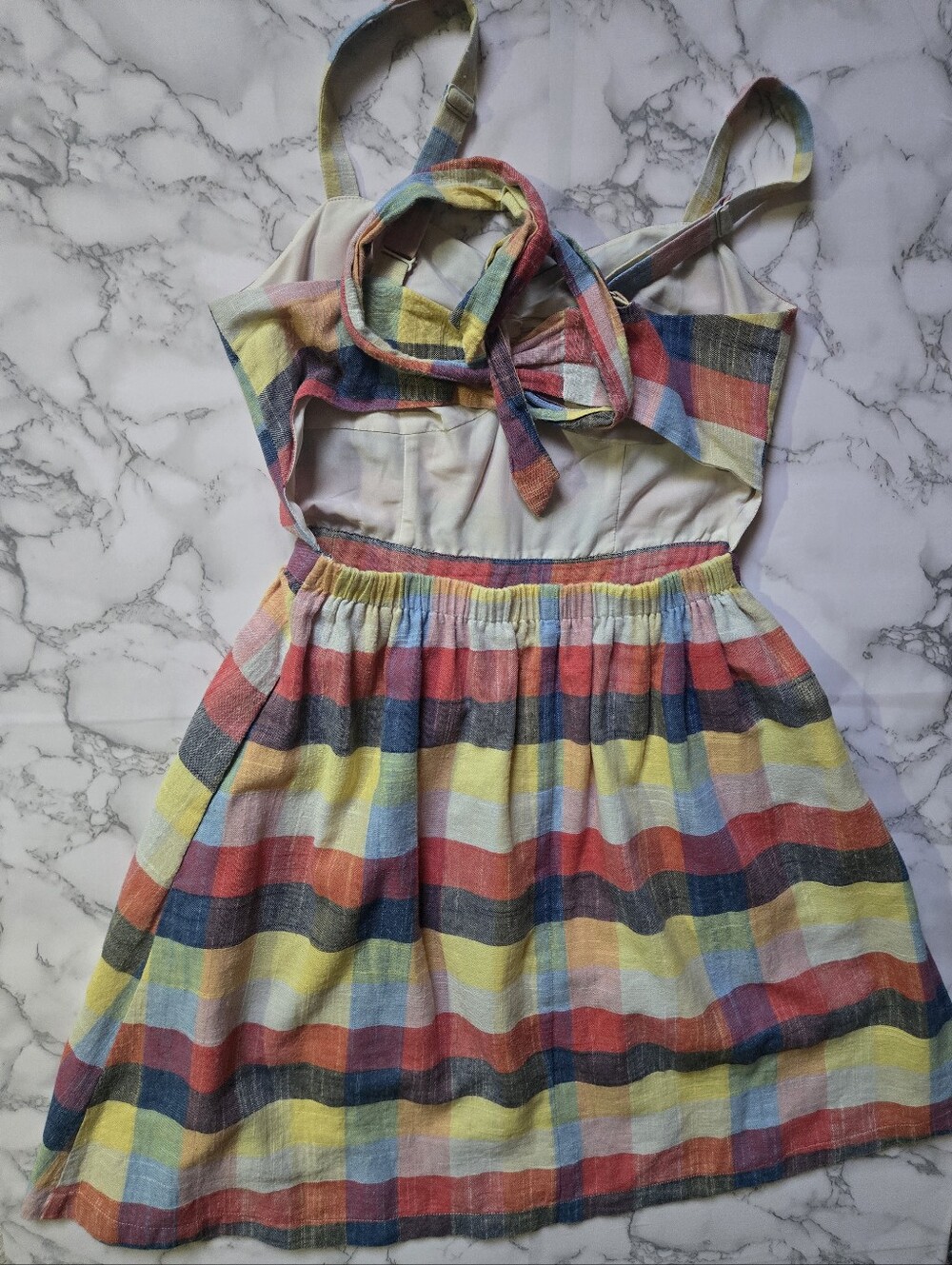 Modcloth Multicolor Gingham Sundress Prairie Picnic Cottagecore Boho Small - Picture 11 of 12